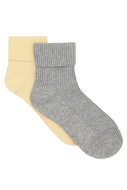 Product shot of the Organic Cotton Cuffed Rib Crew Sock 2 Pack in colour Meringrey, from the front