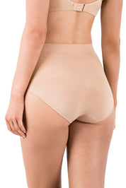 A model wearing the Powerlite Full Brief in colour Rose Beige, from the back