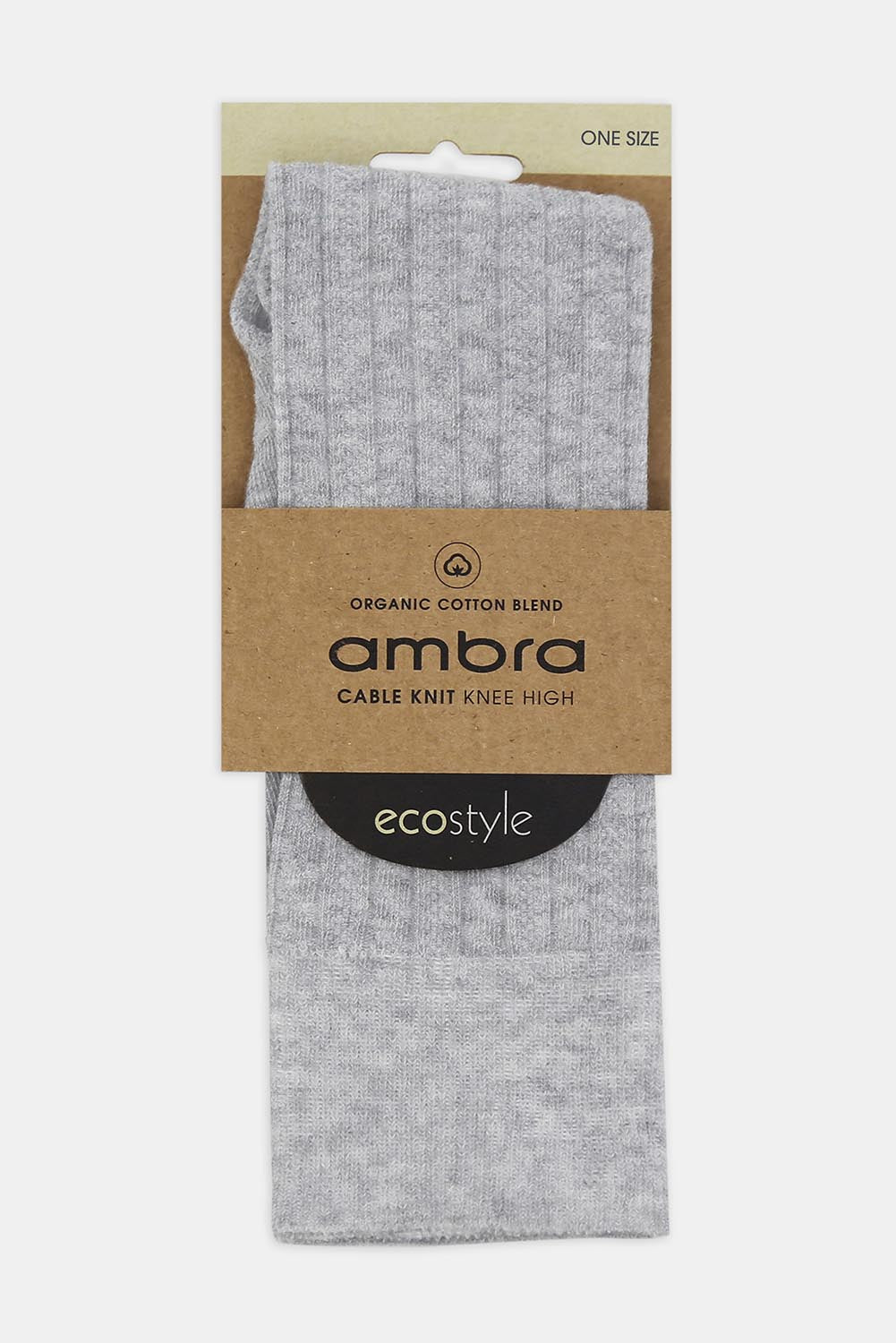 Product shot of the Organic Cotton Cable Knit Knee High Socks in colour Greymarle (Grey), detail