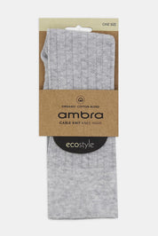 Product shot of the Organic Cotton Cable Knit Knee High Socks in colour Greymarle (Grey), detail