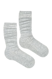 Product shot of the Organic Cotton Cable Knit Knee High Socks in colour Greymarle (Grey), from the front