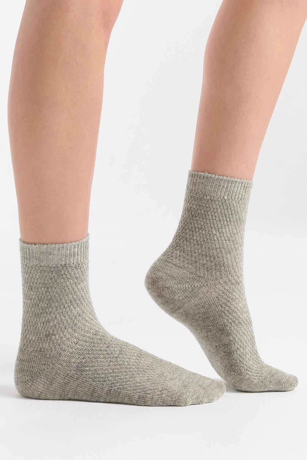 Wool Blend Waffle 2P Crew Sock - Greyemer