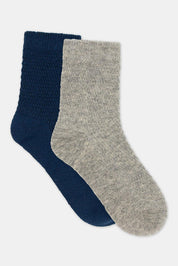 Wool Blend Waffle 2P Crew Sock - Greyemer