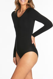 Seamless Smoothies Long Sleeve Bodysuit With Shelf Bra - Black