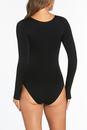 Seamless Smoothies Long Sleeve Bodysuit With Shelf Bra - Black
