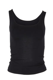 Product shot of the Reversible Shelf Bra Tank in colour Black (Black), from the front