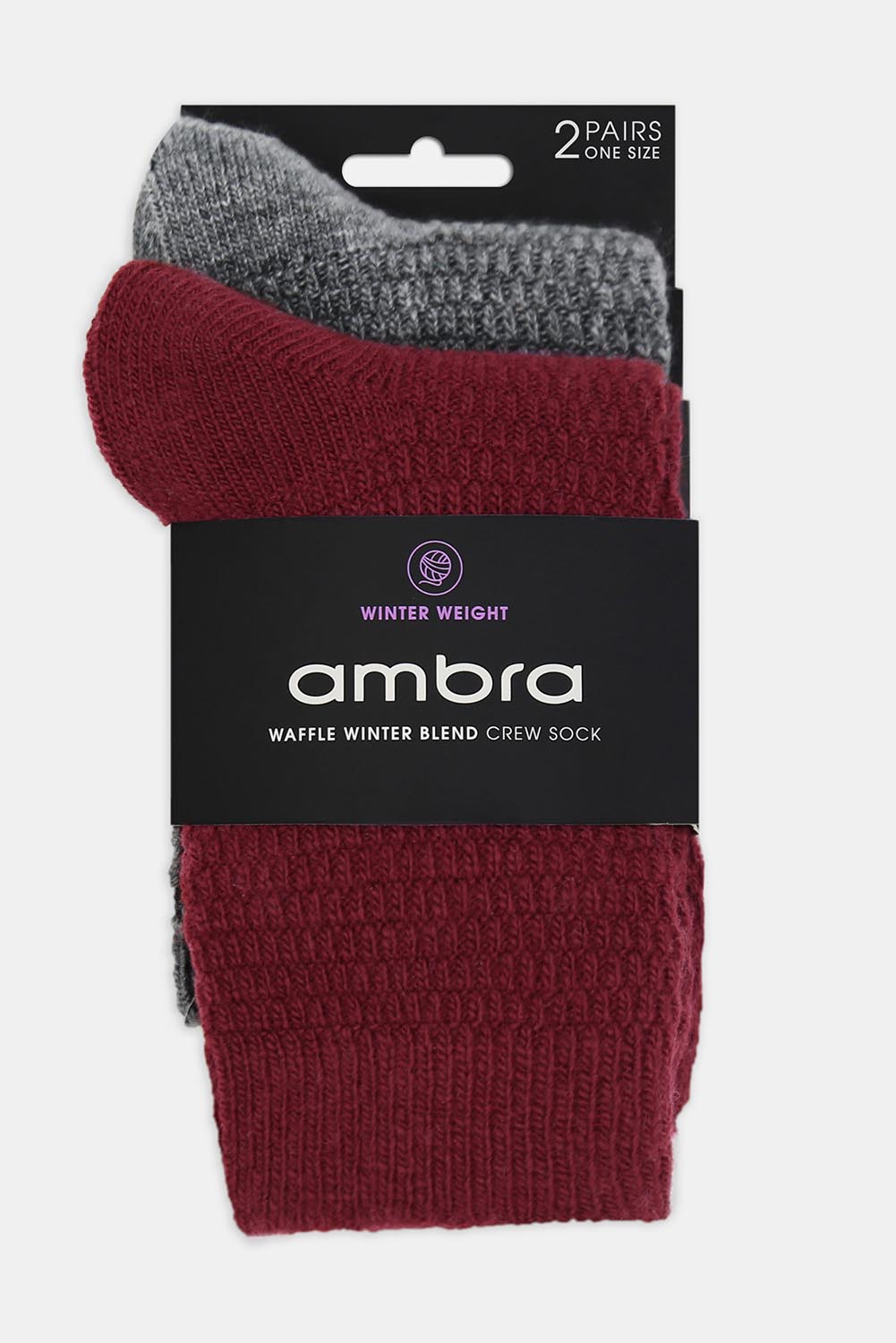 Product shot of the Wool Blend Waffle 2P Crew Sock in colour Garcharc (Grey), from the front
