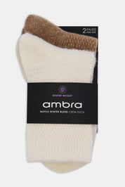 Product shot of the Wool Blend Waffle 2P Crew Sock in colour Vaniltaupe, from the front