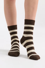 Winter Stripe Crew Sock - Coffee