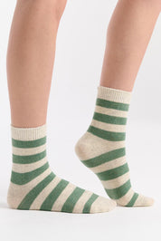 Winter Stripe Crew Sock - Fern