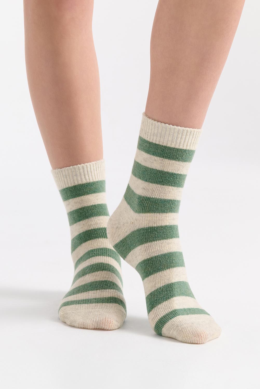 Winter Stripe Crew Sock - Fern