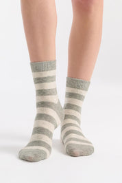 Winter Stripe Crew Sock - Grey