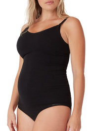 A model wearing the Bamboo Feeding Cami in colour Charmarle (Grey), from the front, cropped image