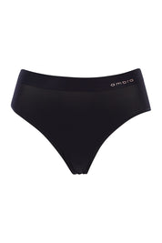Product shot of the Bondi Bare Hi Cut Brief in colour Black (Black), from the front