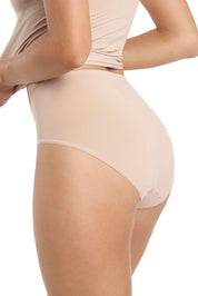 A model wearing the Bondi Bare Hi Cut Brief in colour RoseBeige, from the back