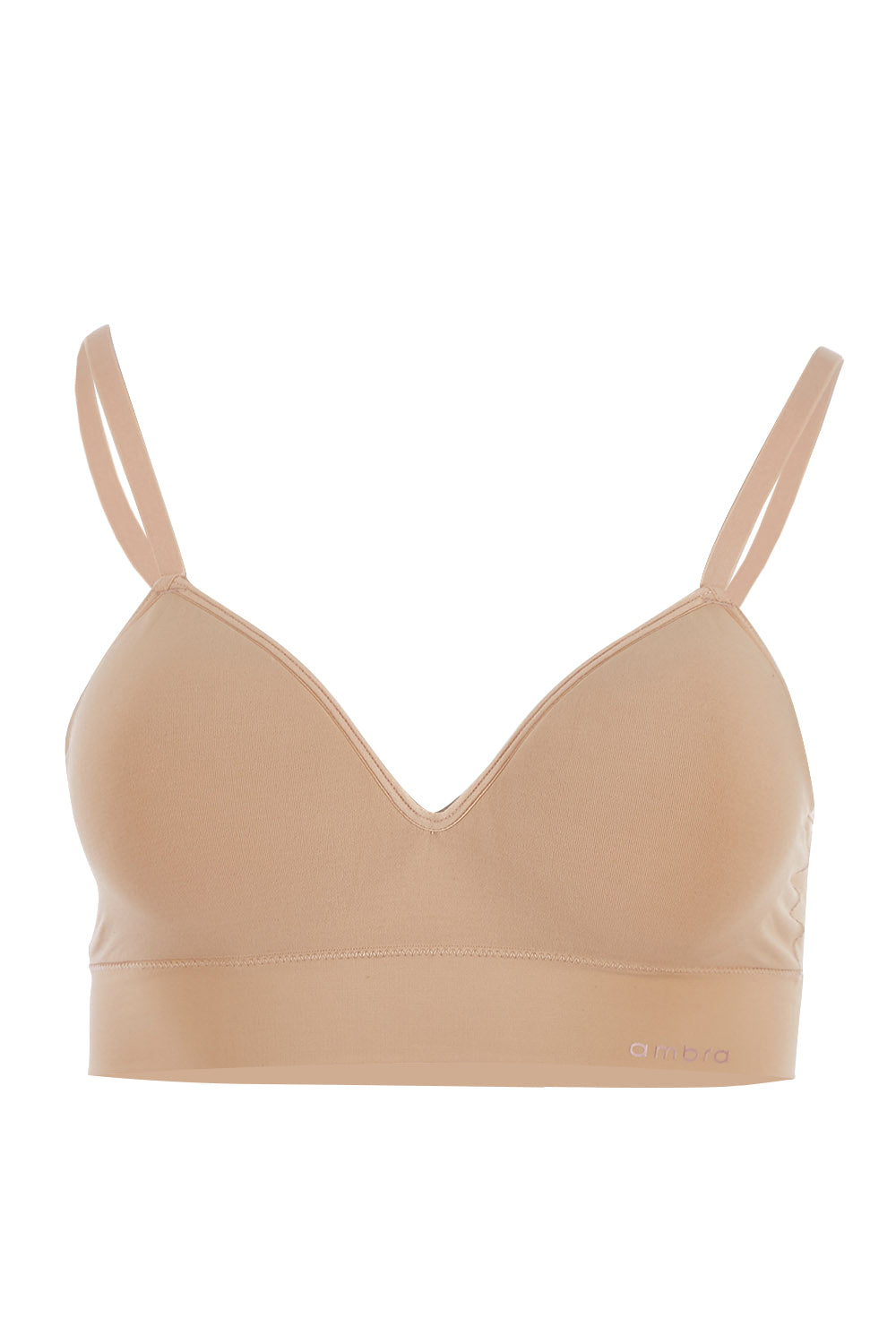 Product shot of the Bondi Bare Longline Wirefree Bra in colour RoseBeige, from the front