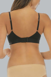A model wearing the Bondi Bare Contour Wirefree Bra in colour Black (Black), from the back