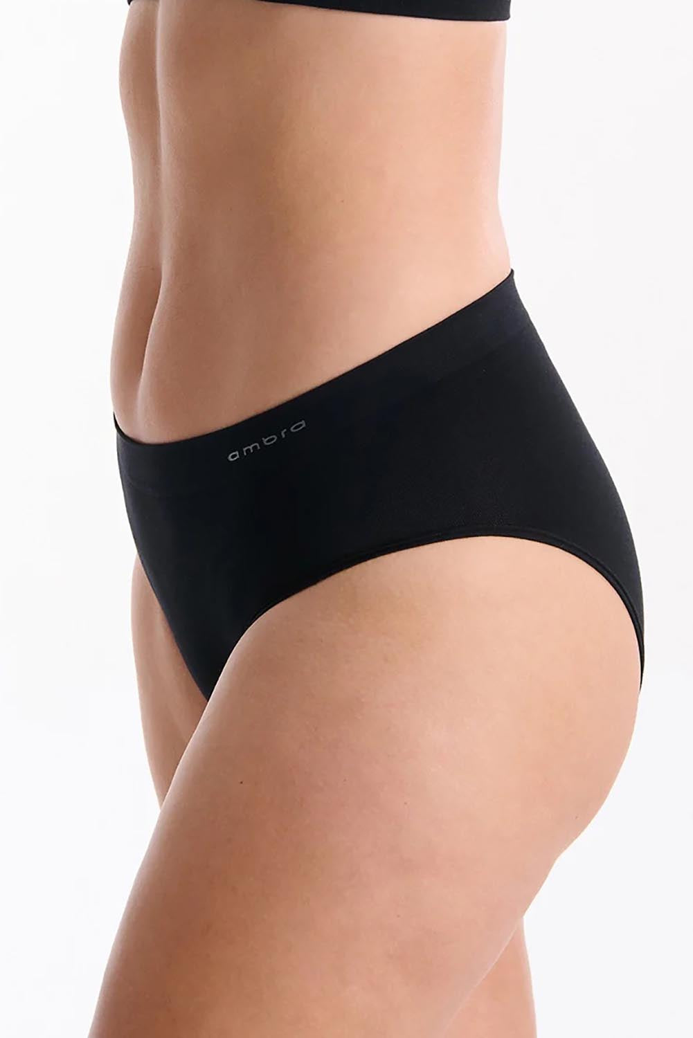A model wearing the Pure Basics Modal Midi Briefs 2 Pack in colour Black (Black)