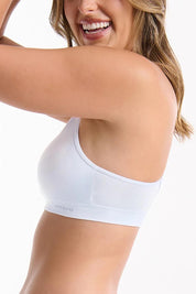 A model wearing the Pure Basics Triangle Modal Bralette in colour Aurablue (Blue)