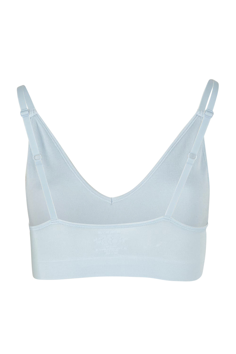 Product shot of the Pure Basics Triangle Modal Bralette in colour Aurablue (Blue), from the back