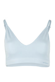 Product shot of the Pure Basics Triangle Modal Bralette in colour Aurablue (Blue), from the front