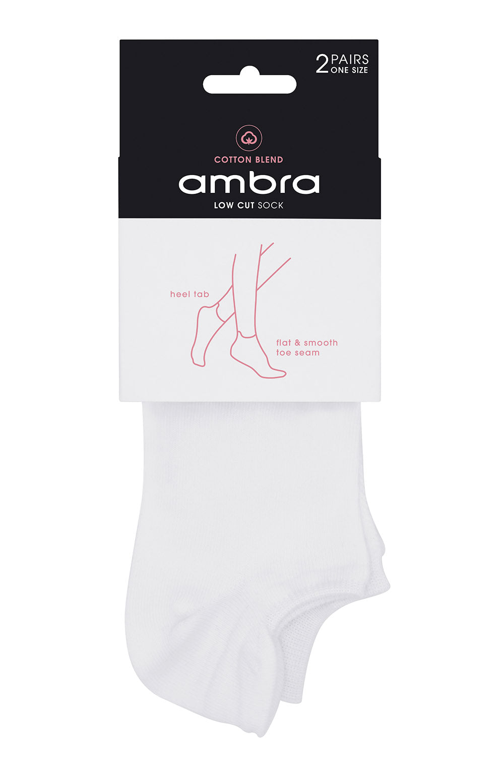 Product shot of the Cotton Blend Low Cut Socks 2 Pack in colour White (White), from the front