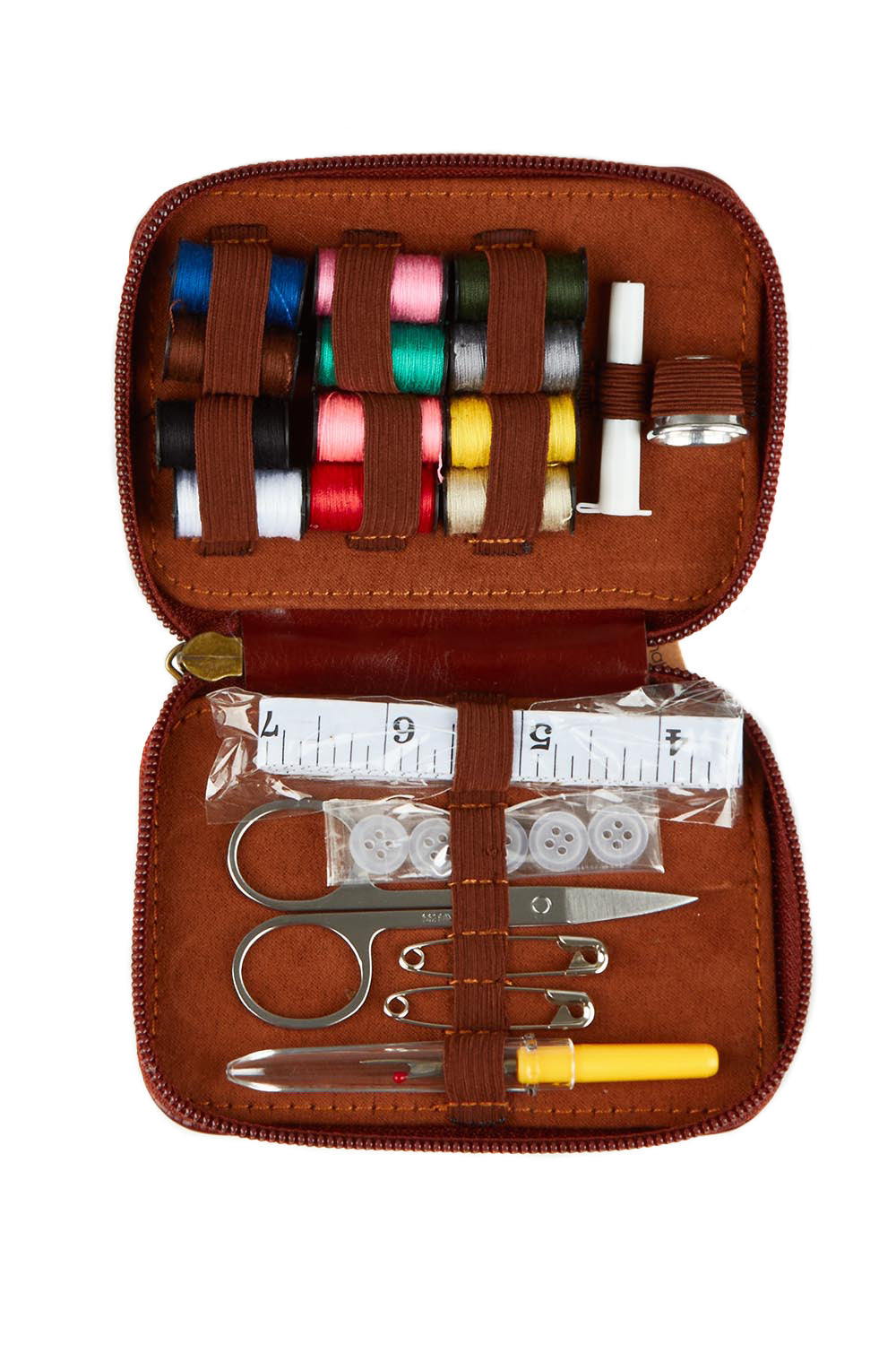 Product shot of the Travel Sewing Kit in colour Cognac, from the front