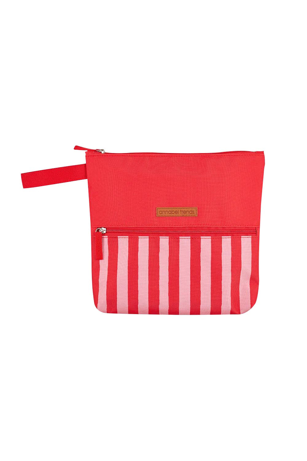 Product shot of the Beach Wet Pouch in colour Redstripe (Red), from the front