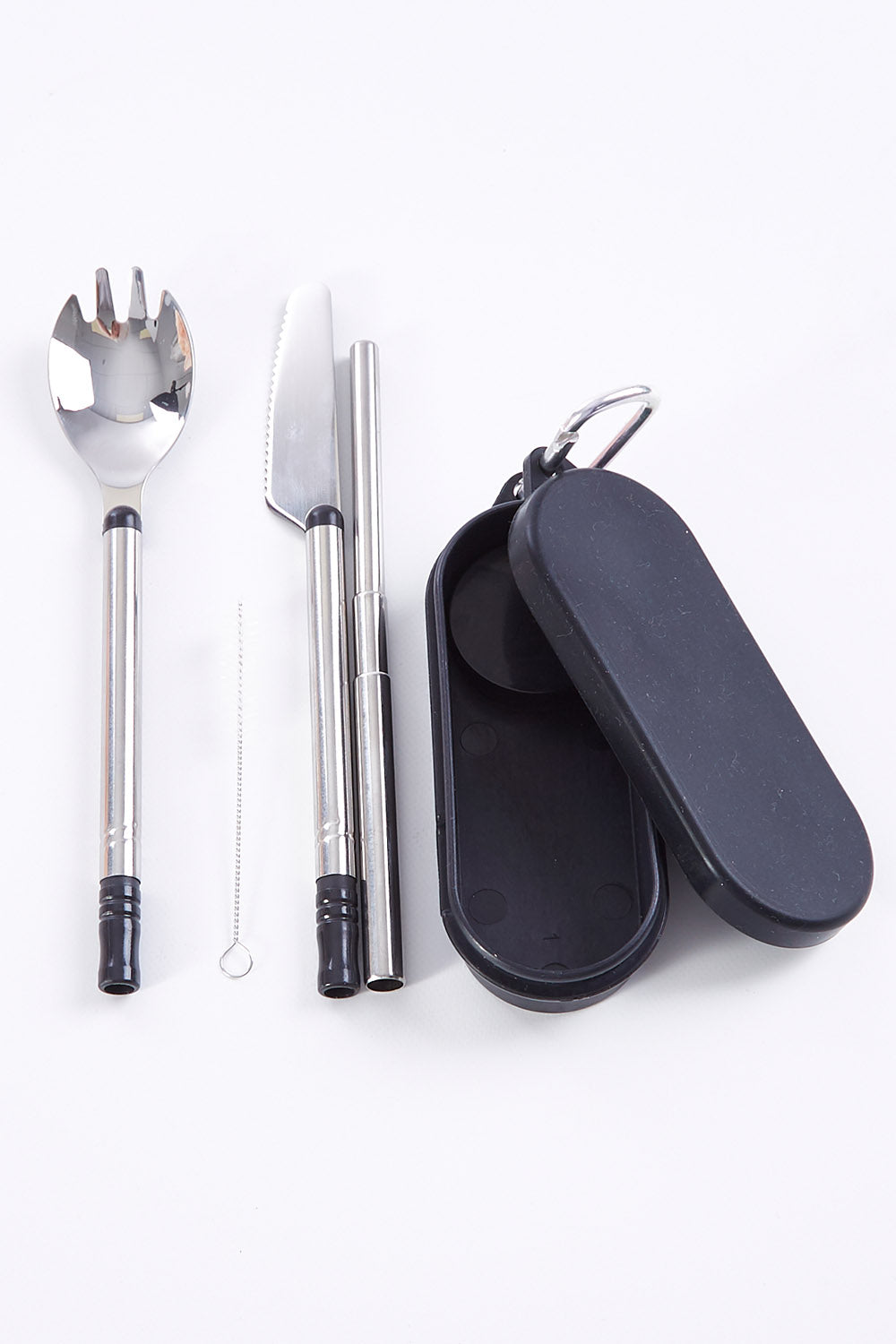 A model wearing size OneSize of the Cutlery On The Go in colour Black (Black), from the front, showing the whole outfit