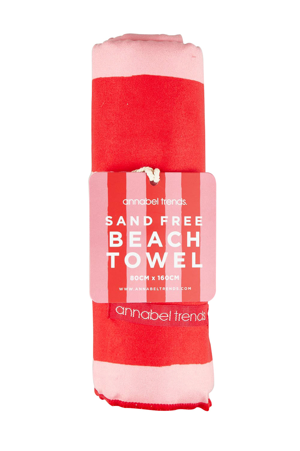 Product shot of the Sand Free Towel in colour Redstripe (Red), from the front