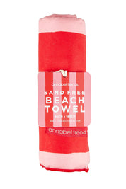 Product shot of the Sand Free Towel in colour Redstripe (Red), from the front