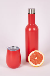 A model wearing the Matte Tumbler in colour Watermelon (Red), from the front, showing the whole outfit