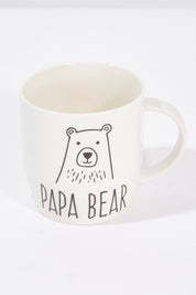 A model wearing size OneSize of the Dad Ceramic Coffee Mug in colour PapaBear (White), from the front, showing the whole outfit