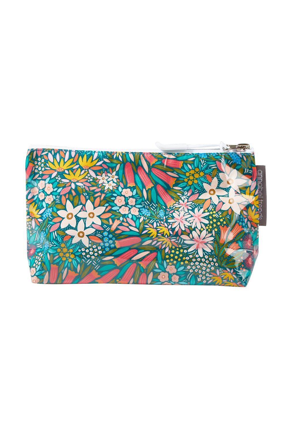 Product shot of the Small Cosmetics Bag in colour Flowerfld (Pink), from the back