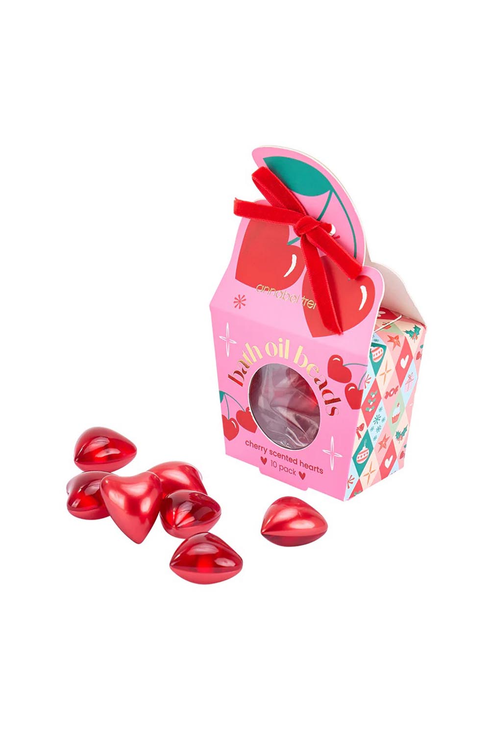 Product shot of the Cherry Bath Oil Beads in colour Pinkred (Pink), detail
