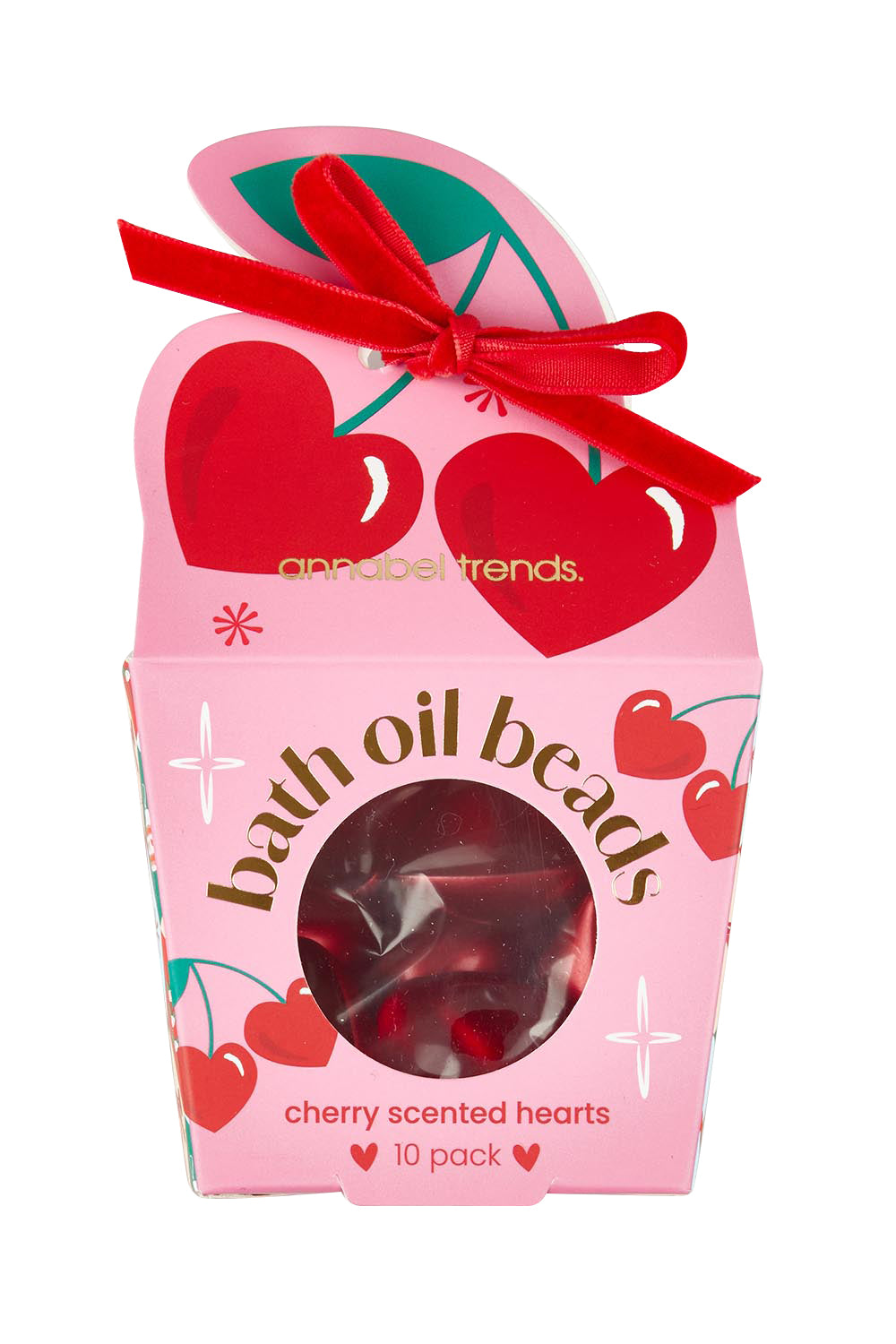 Product shot of the Cherry Bath Oil Beads in colour Pinkred (Pink), from the front