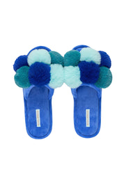 Product shot of the Pom Pom Slipper in colour Bluemulti (Blue), detail