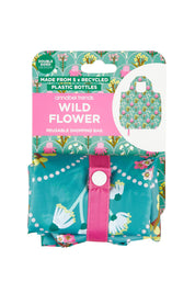 Product shot of the Eco Friendly Shopping Foldable Tote in colour Wildflower (Blue), detail