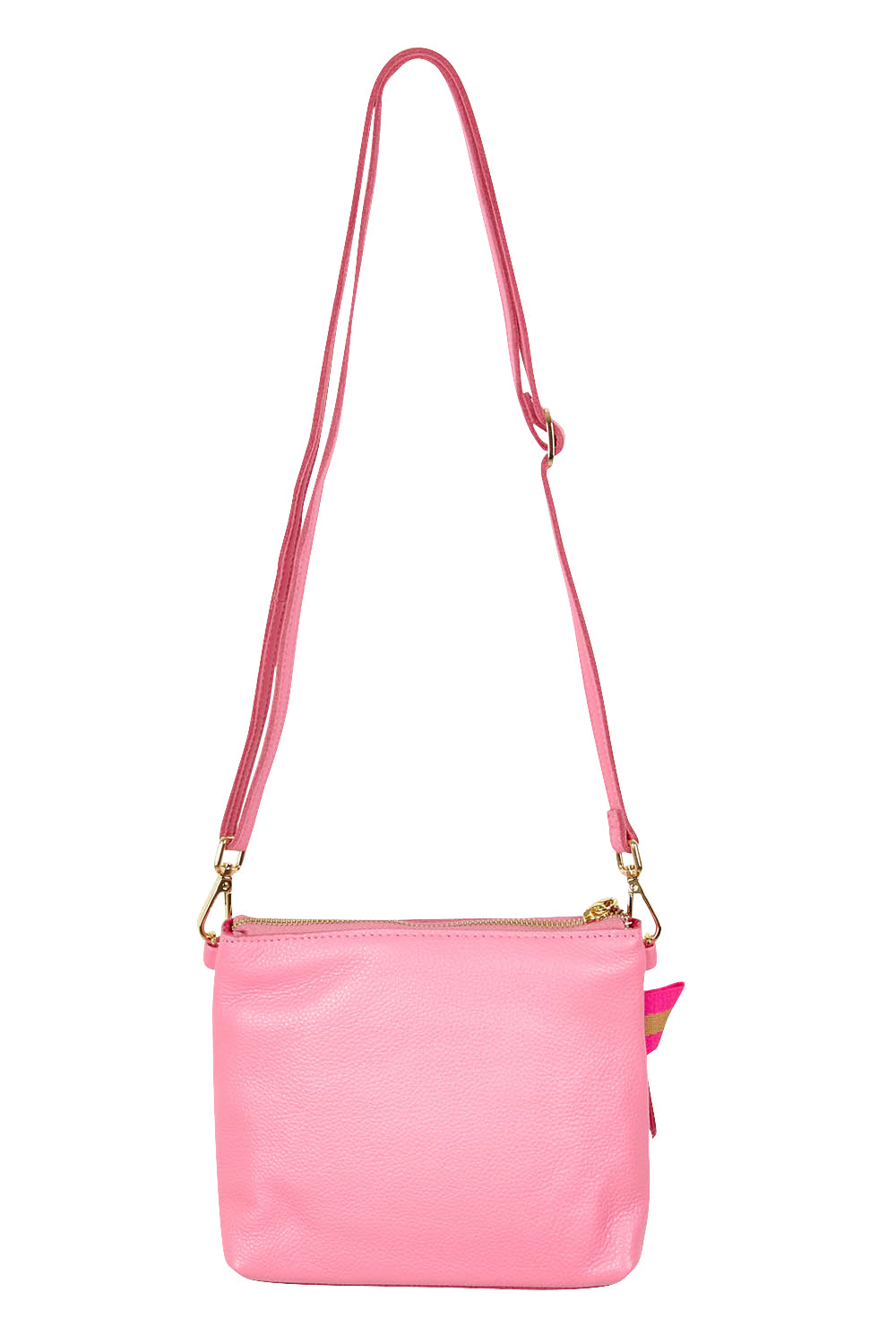 Product shot of the Alexis Leather Crossbody in colour Blossom (Pink), from the back