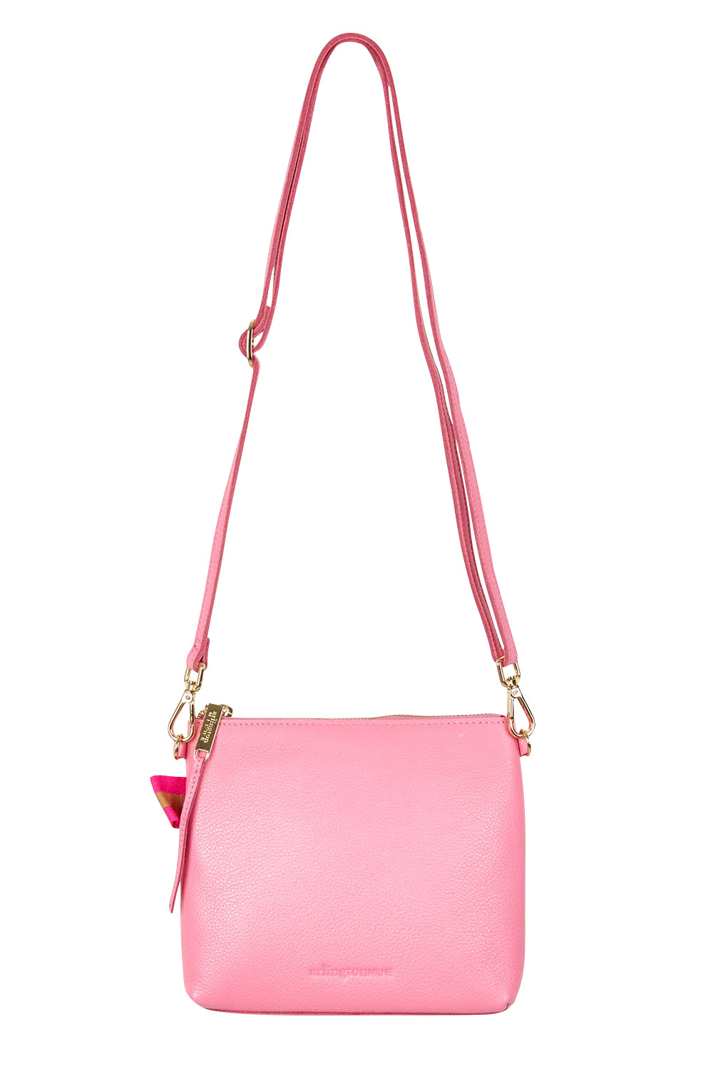 Product shot of the Alexis Leather Crossbody in colour Blossom (Pink), from the front