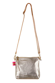 Product shot of the Alexis Leather Crossbody in colour Gold (Metallics), from the front