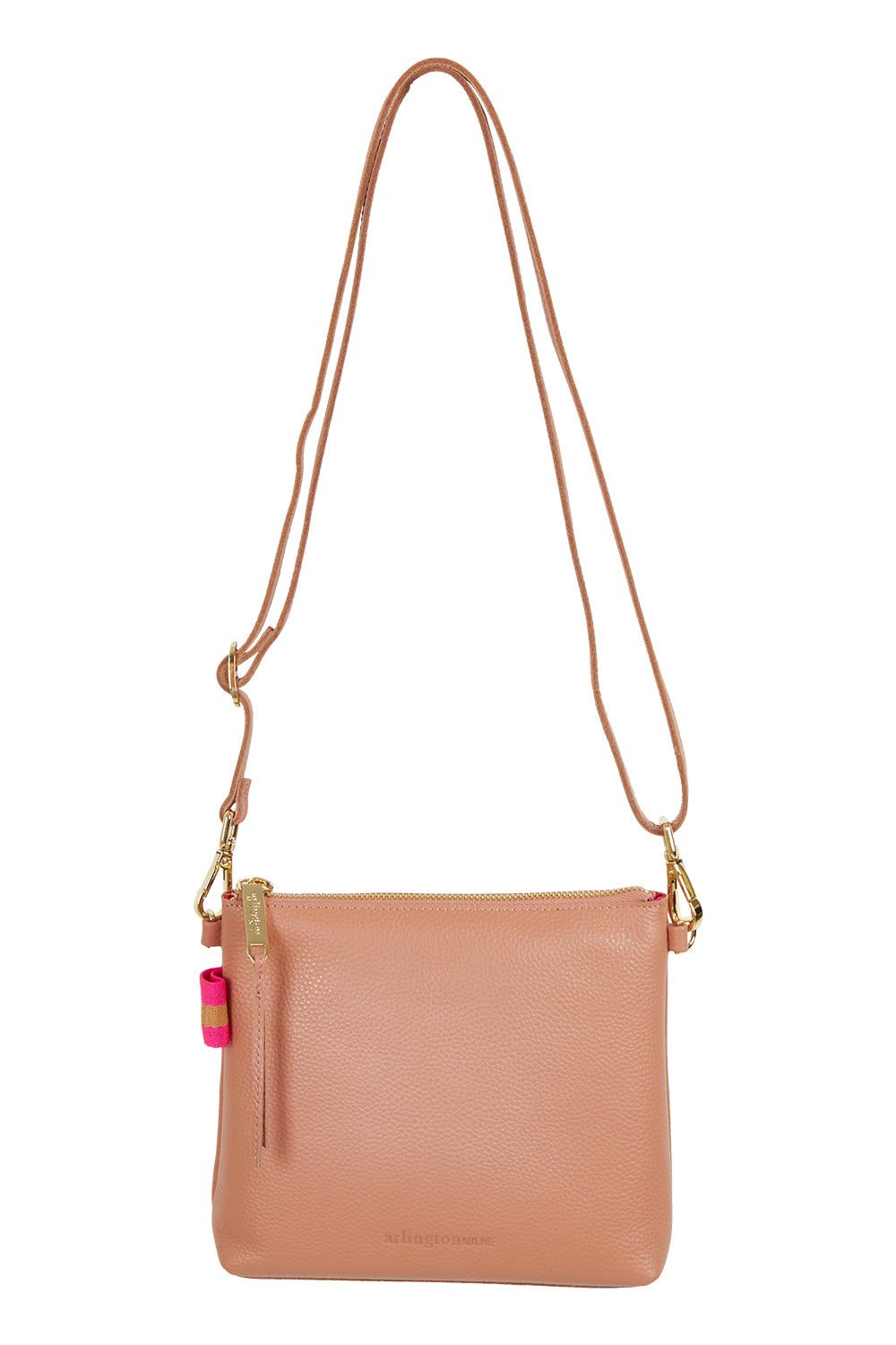 Product shot of the Alexis Leather Crossbody in colour Rosette (Pink), from the front
