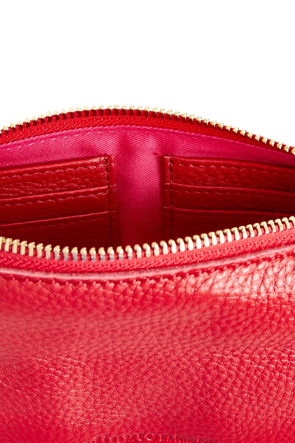 Product shot of the Paige Leather Wallet in colour Red (Red), detail