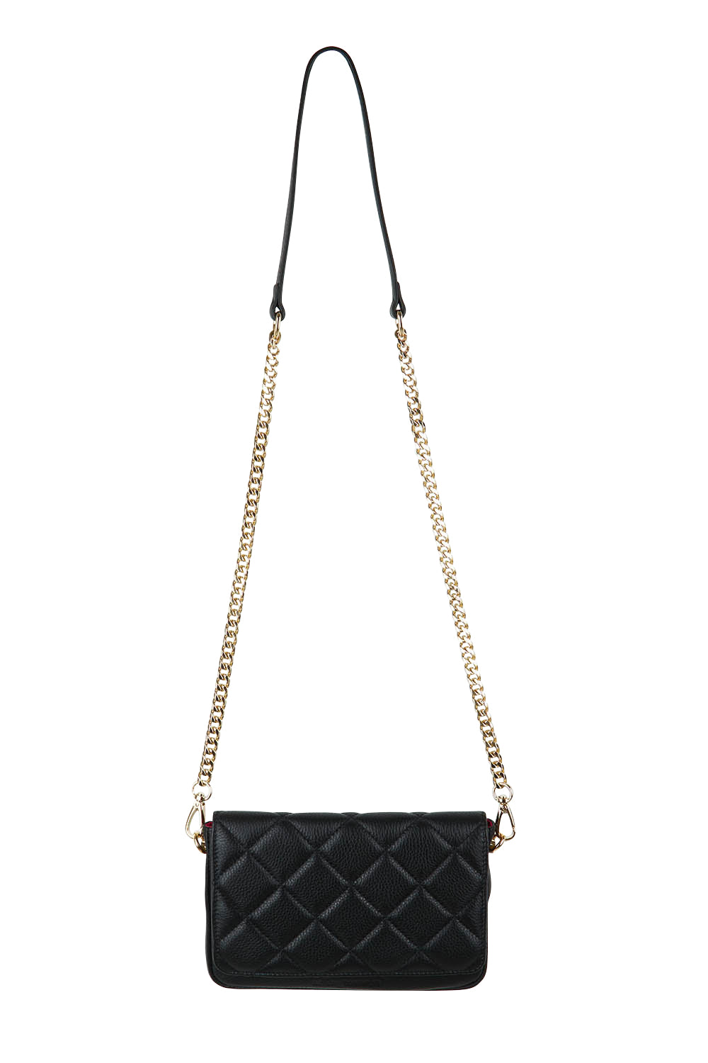Product shot of the Sarah Leather Quilted Crossbody in colour Black (Black), detail