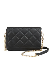 Product shot of the Sarah Leather Quilted Crossbody in colour Black (Black), from the front