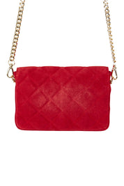 Product shot of the Sarah Leather Quilted Crossbody in colour Redsuede (Red), from the back