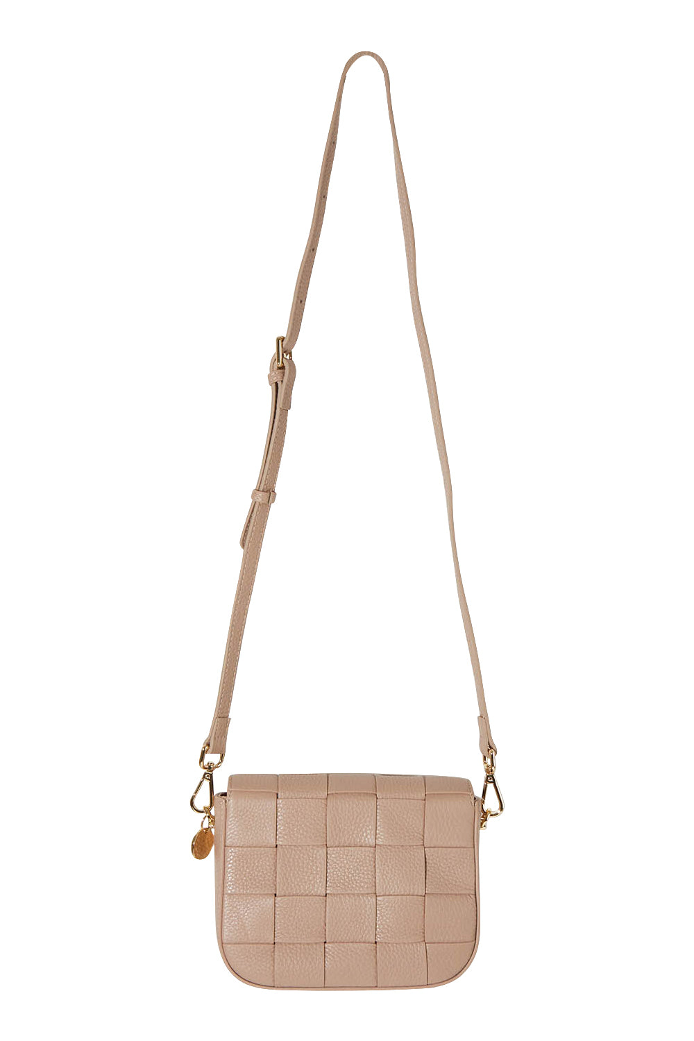 Product shot of the Clara Weave Leather Crossbody in colour Fawn, from the back