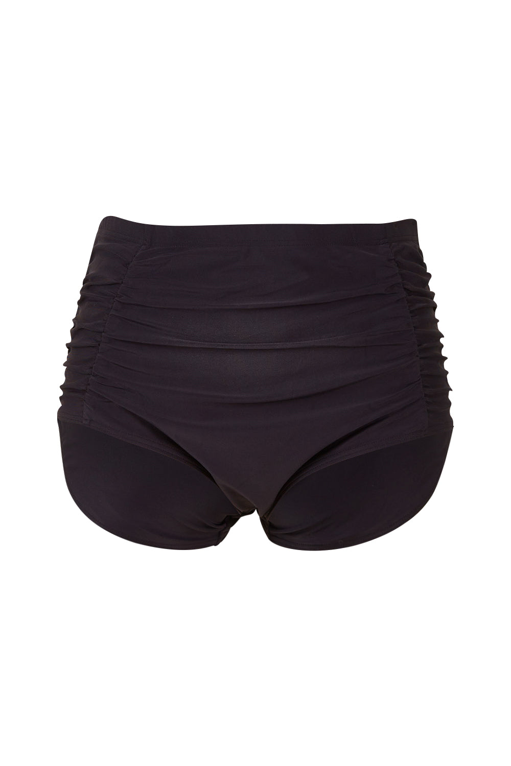 Product shot of the Raphael High Waist Ruched Swim Pant in colour Black (Black), from the front
