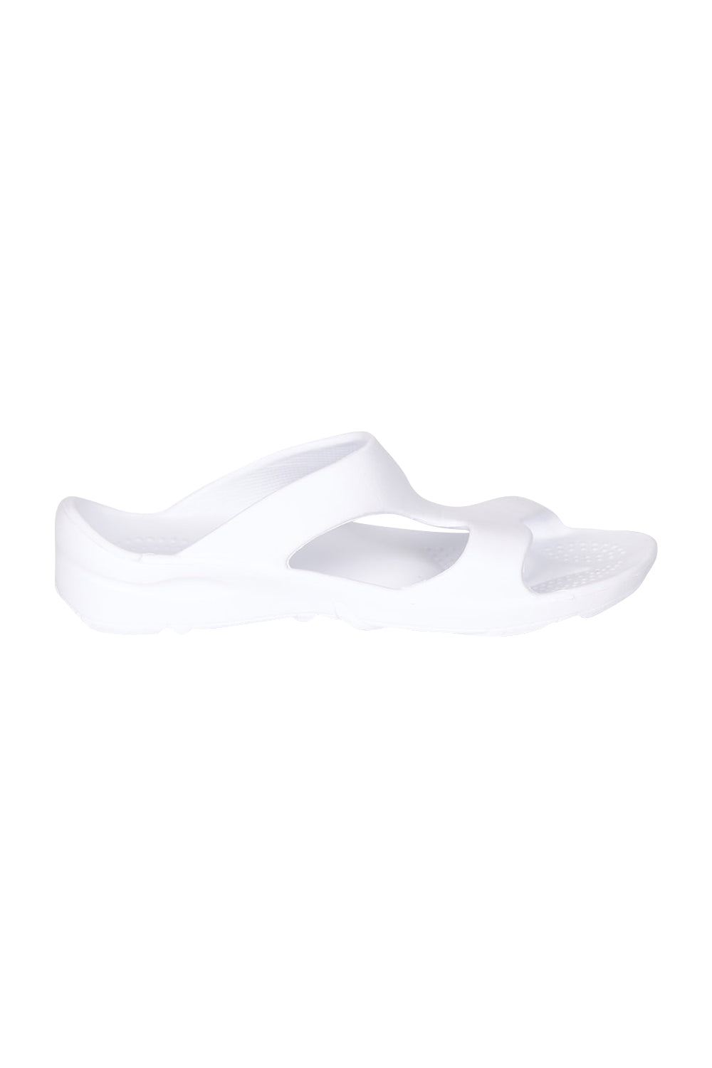 Product shot of the Indy 2.5 Orthotic Support Slides in colour White (White), from the front