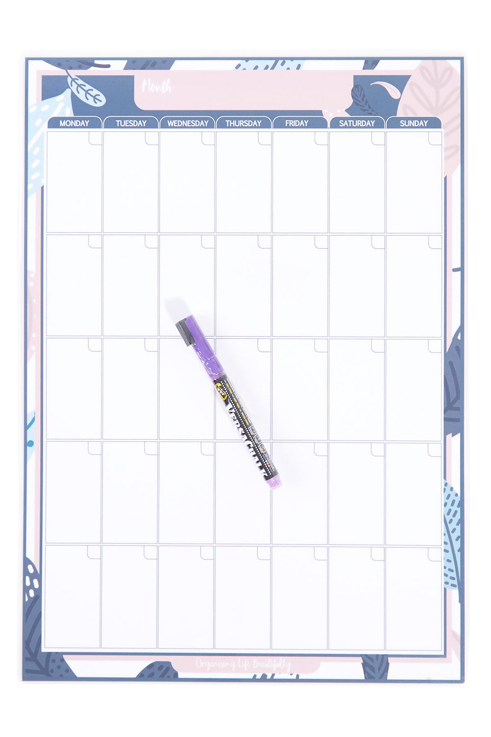 Product shot of the Reusable A3 Monthly Planner birdsnest Exclusive Print And Pen Set in colour birdsnest (Blue), from the front